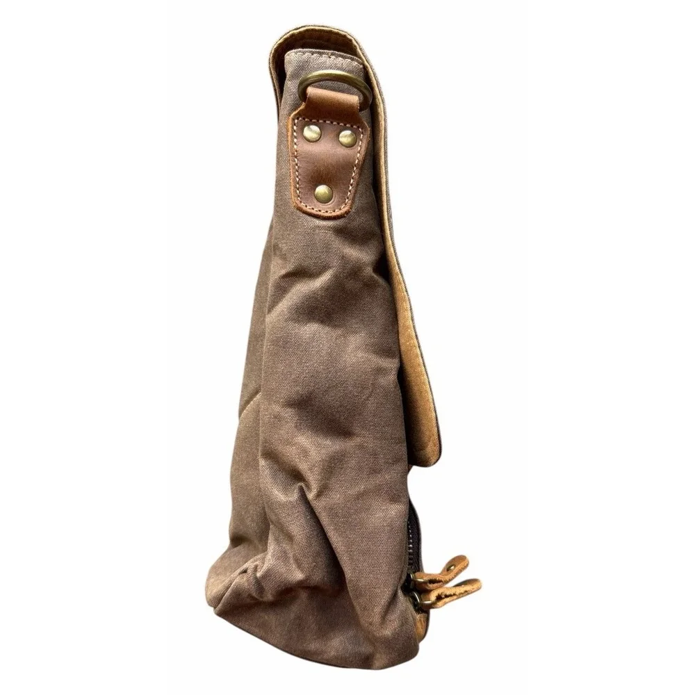 ZB Messenger Bag Canvas-‎ Leather- Waterproof- Adjustable Strap Brown